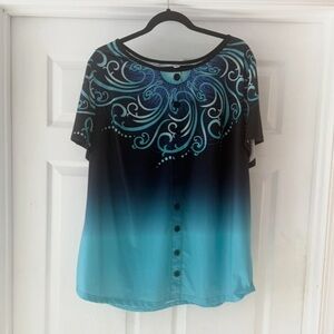 Women's turquoise and navy swirls Top size 1x